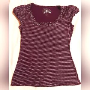 Self Esteem Polka dot Top Round ruffled neck Cap sleeves